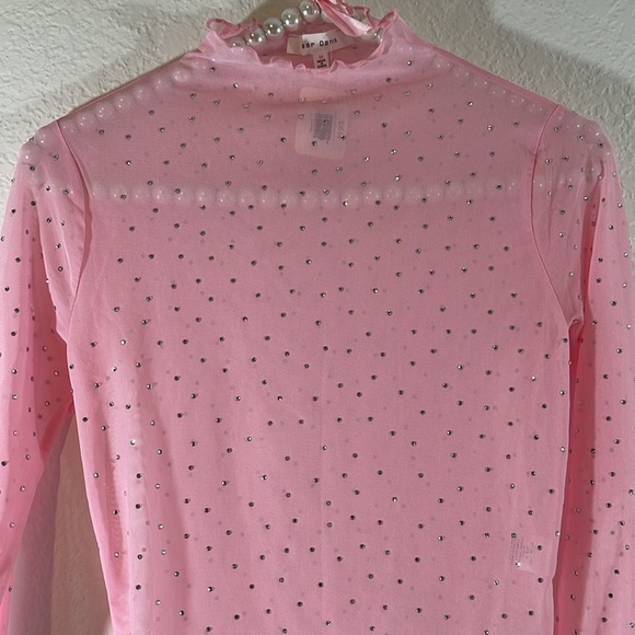 BEAR DANCE Long Sleeve Fur Trim Rhinestone Mesh Top Size Medium New - Picture 3 of 11